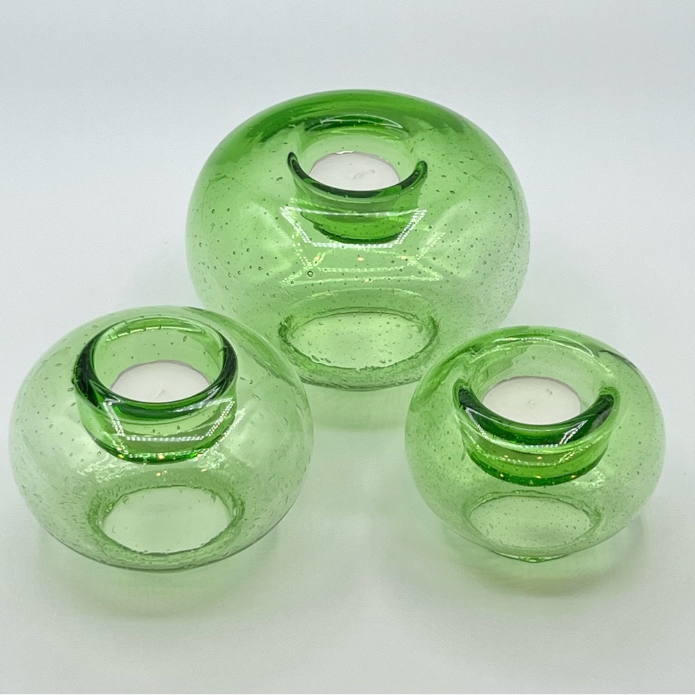 Green Blown Glass Sphere Candle Holders Southern Living Set of 3 Globe Shape